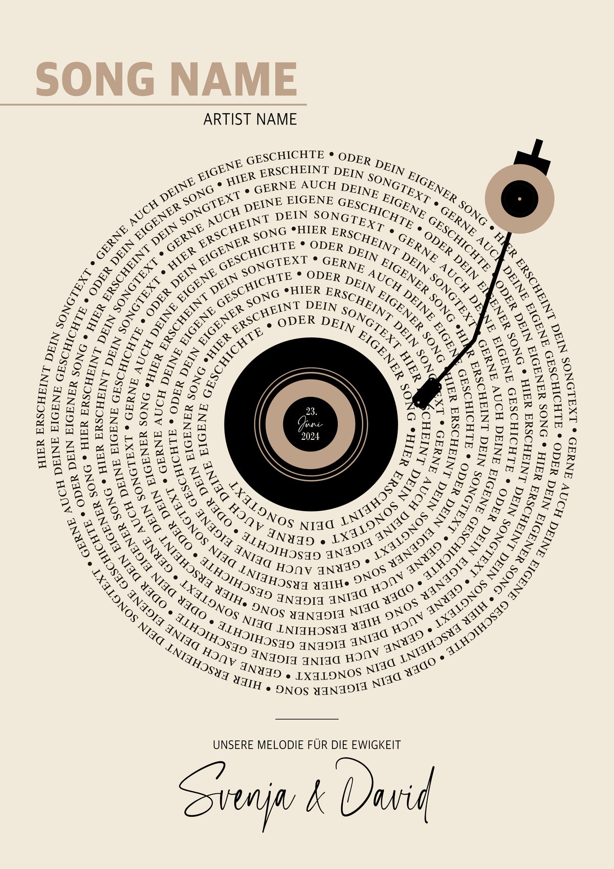 Personalisiertes Songtext-Poster im Vinyl-Look