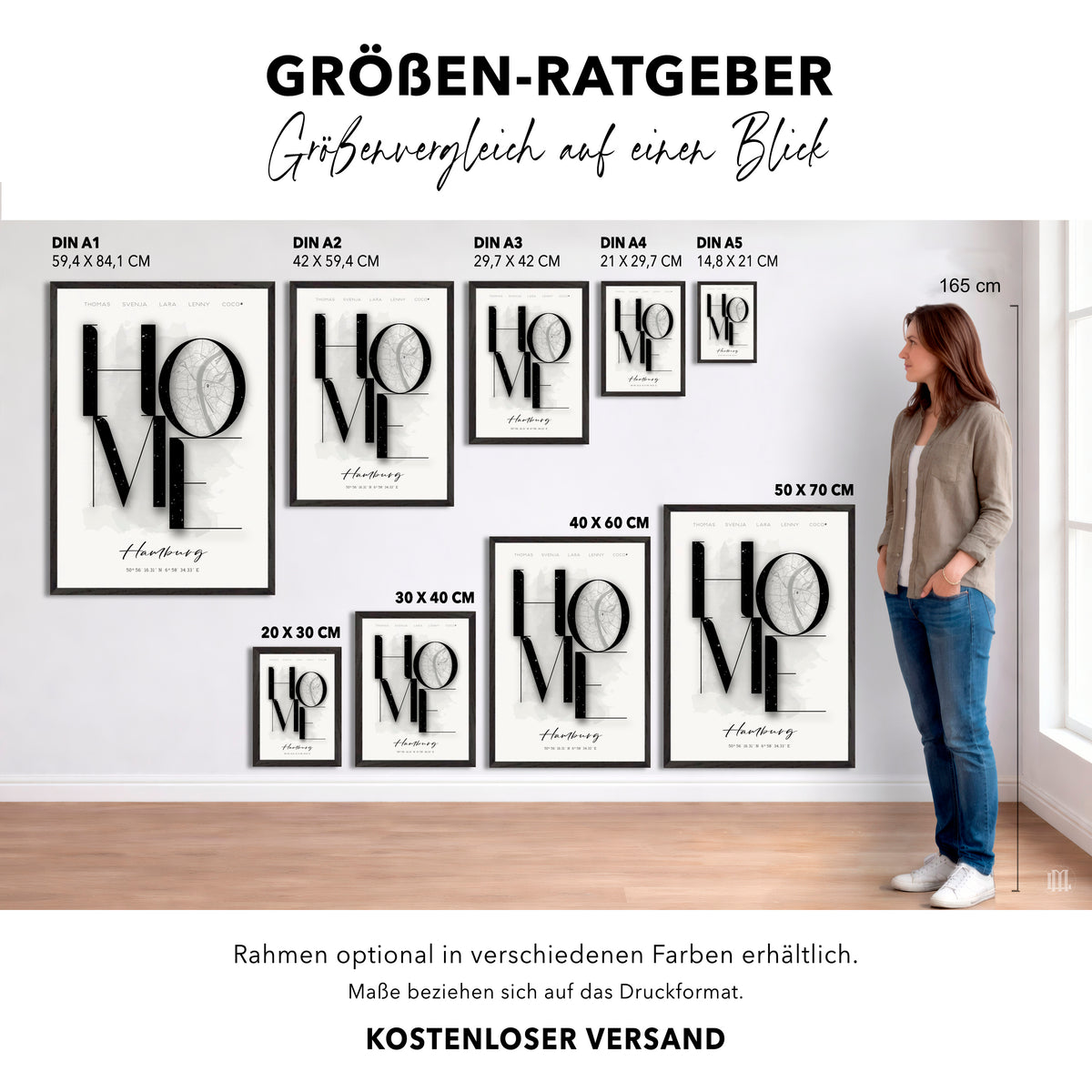 Größenübersicht für personalisierte HOME-Kartenposter