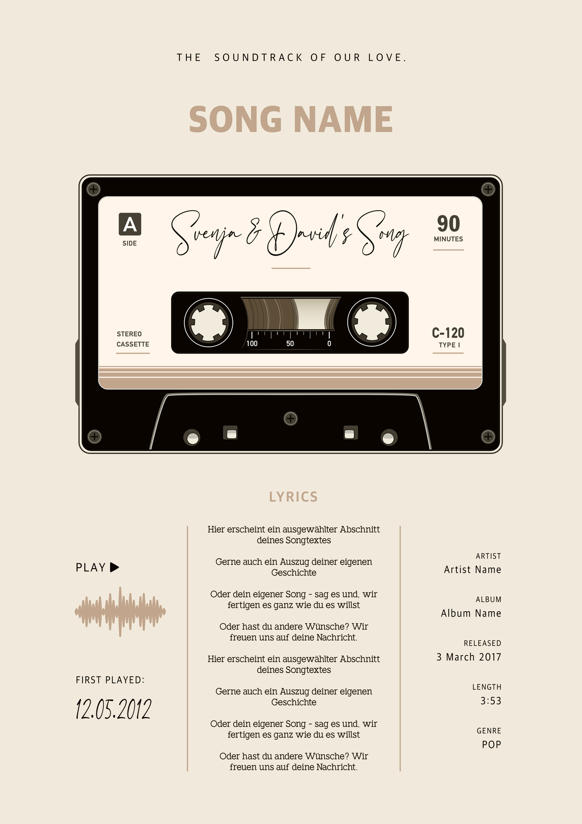 Personalisiertes Songposter im 90er-Kassetten-Look